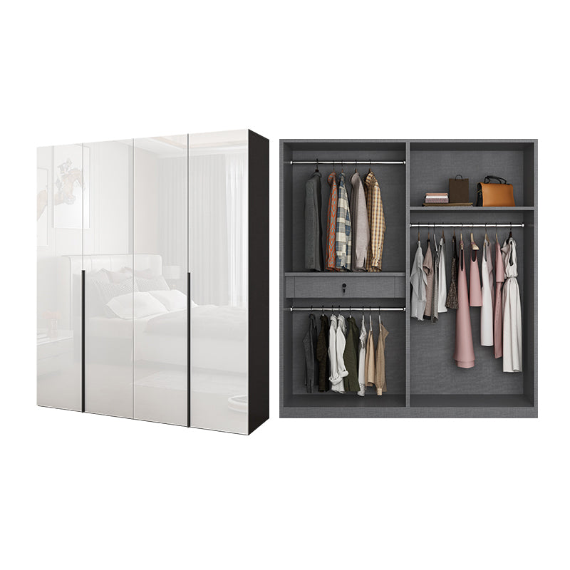 Contemporary Engineered Wood Wardrobe Armoire Mirrored Finish Wardrobe with 1 Drawer