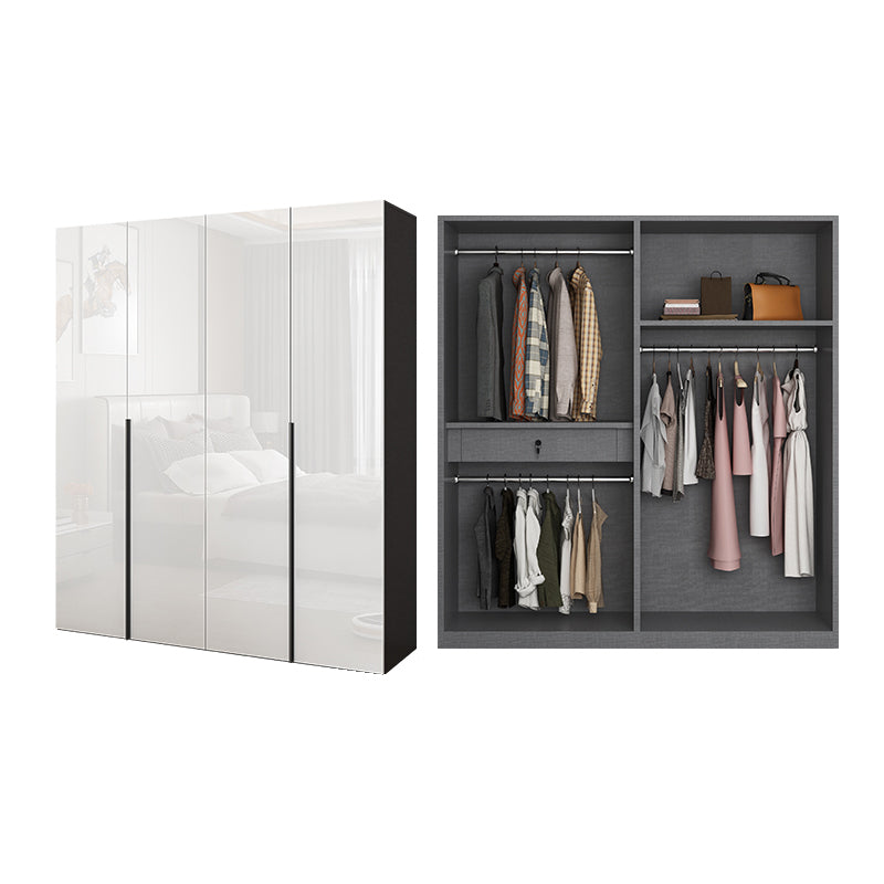 Contemporary Engineered Wood Wardrobe Armoire Mirrored Finish Wardrobe with 1 Drawer