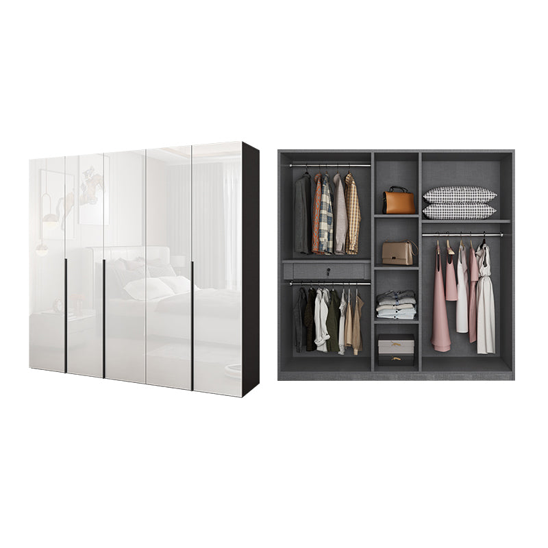 Contemporary Engineered Wood Wardrobe Armoire Mirrored Finish Wardrobe with 1 Drawer