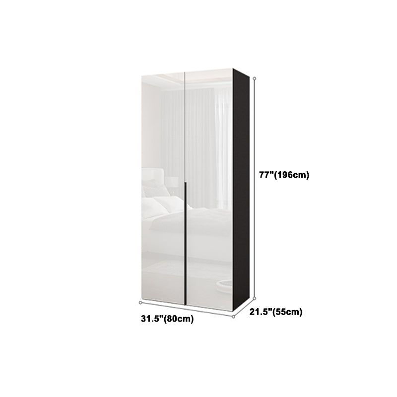 Contemporary Engineered Wood Wardrobe Armoire Mirrored Finish Wardrobe with 1 Drawer