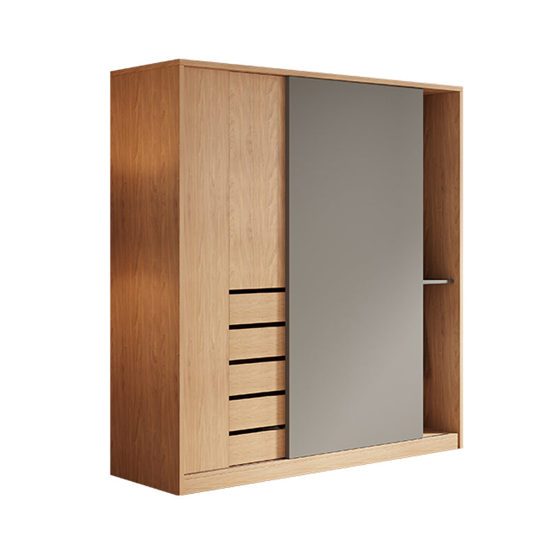 Natural Finish Modern Wardrobe Armoire Solid Wood and Engineered Wood Armoire