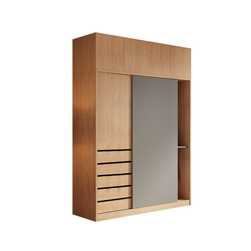 Natural Finish Modern Wardrobe Armoire Solid Wood and Engineered Wood Armoire