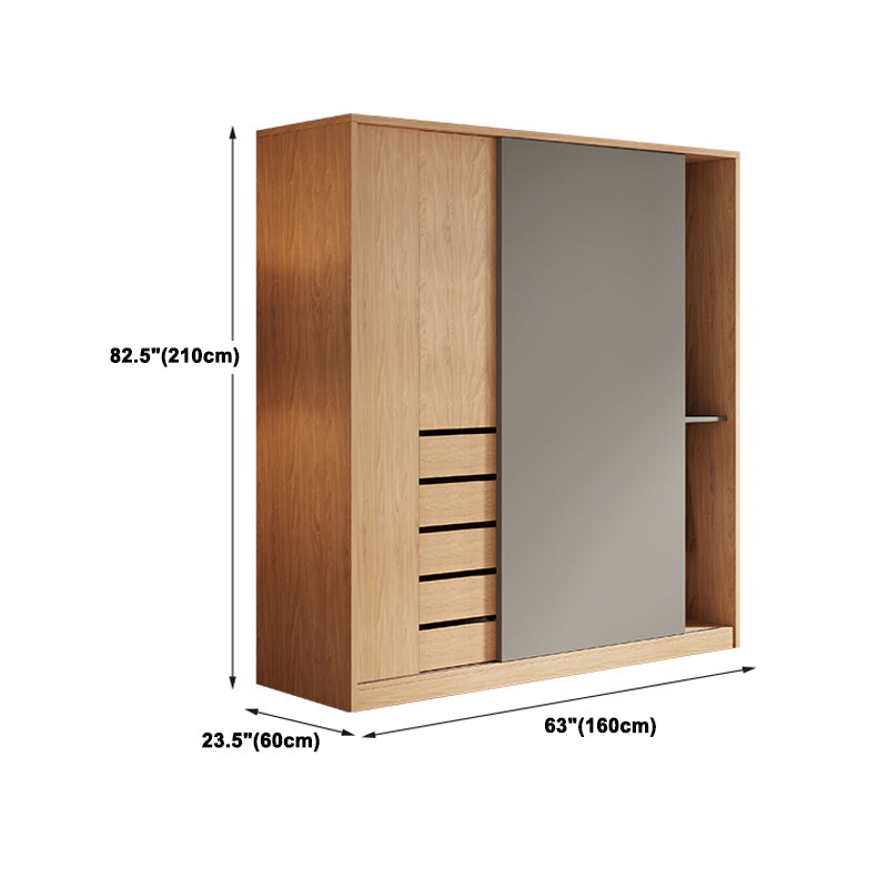 Natural Finish Modern Wardrobe Armoire Solid Wood and Engineered Wood Armoire