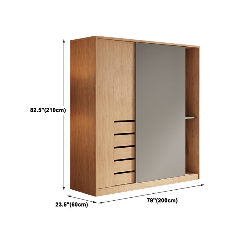 Natural Finish Modern Wardrobe Armoire Solid Wood and Engineered Wood Armoire