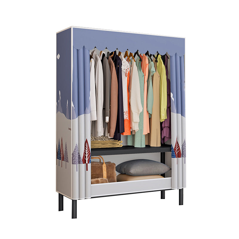 Contemporary Style Wardrobe Cabinet Steel Frame Wardrobe with Clothing Rod
