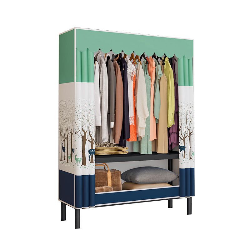 Contemporary Style Wardrobe Cabinet Steel Frame Wardrobe with Clothing Rod