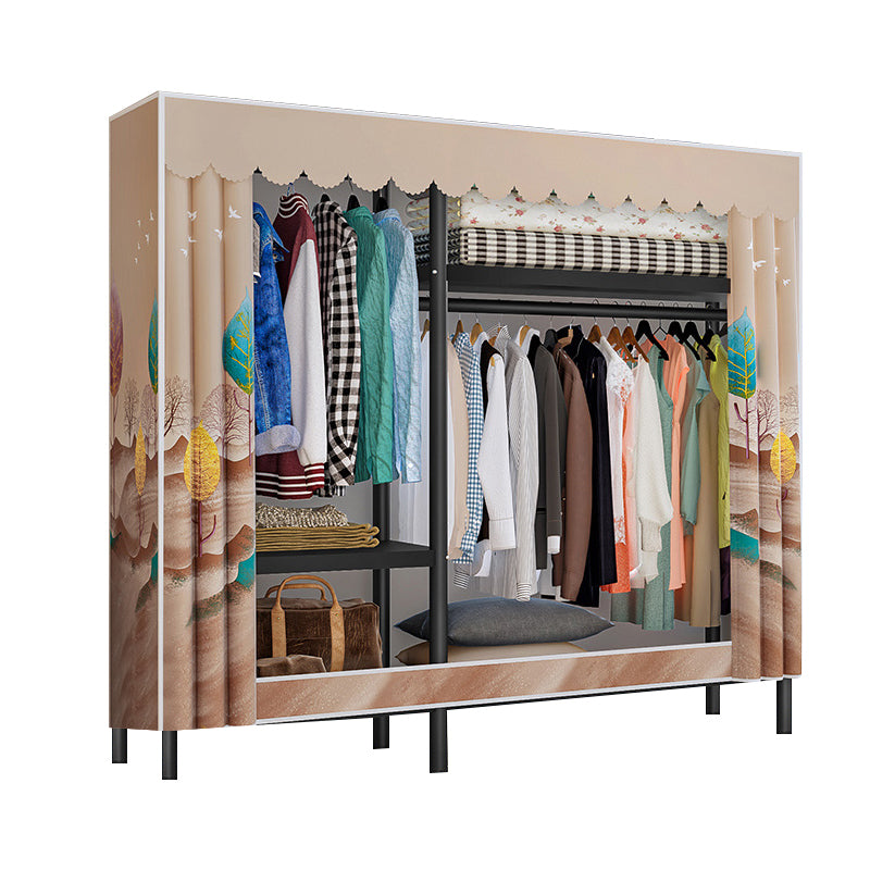 Contemporary Style Wardrobe Cabinet Steel Frame Wardrobe with Clothing Rod