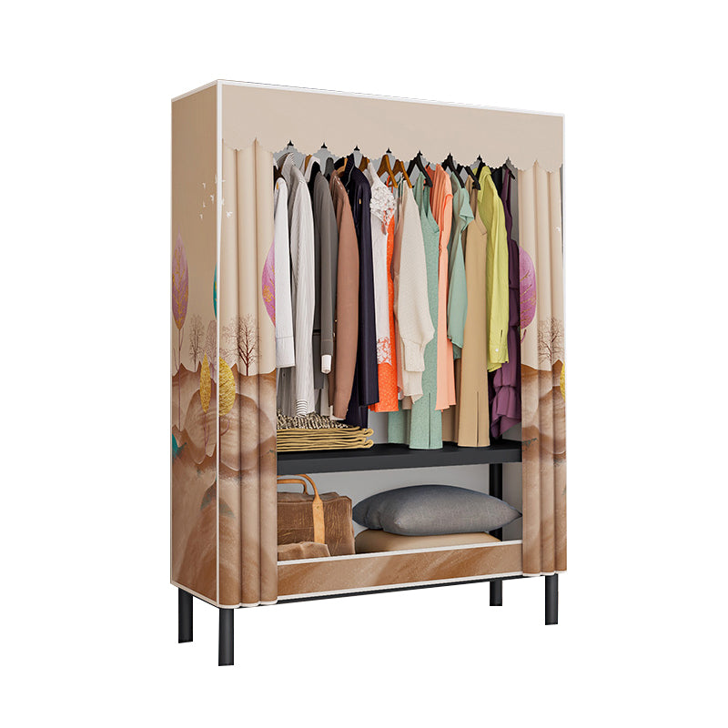 Contemporary Style Wardrobe Cabinet Steel Frame Wardrobe with Clothing Rod