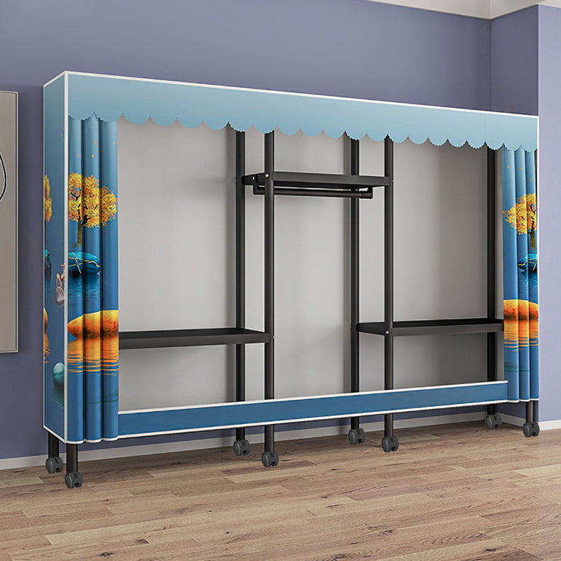 Contemporary Style Wardrobe Cabinet Steel Frame Wardrobe with Clothing Rod