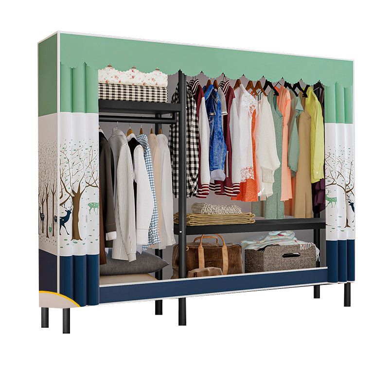 Contemporary Style Wardrobe Cabinet Steel Frame Wardrobe with Clothing Rod