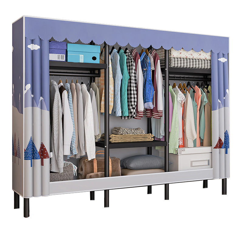 Contemporary Style Wardrobe Cabinet Steel Frame Wardrobe with Clothing Rod