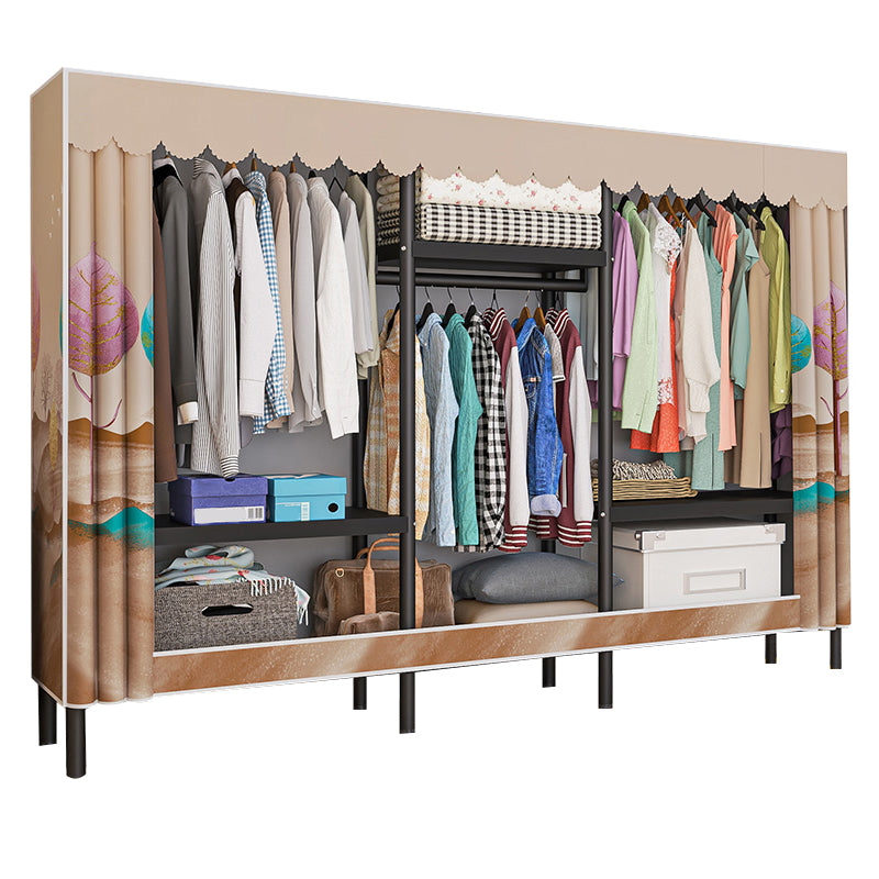 Contemporary Style Wardrobe Cabinet Steel Frame Wardrobe with Clothing Rod
