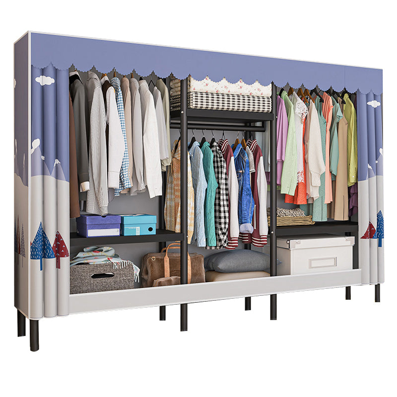 Contemporary Style Wardrobe Cabinet Steel Frame Wardrobe with Clothing Rod