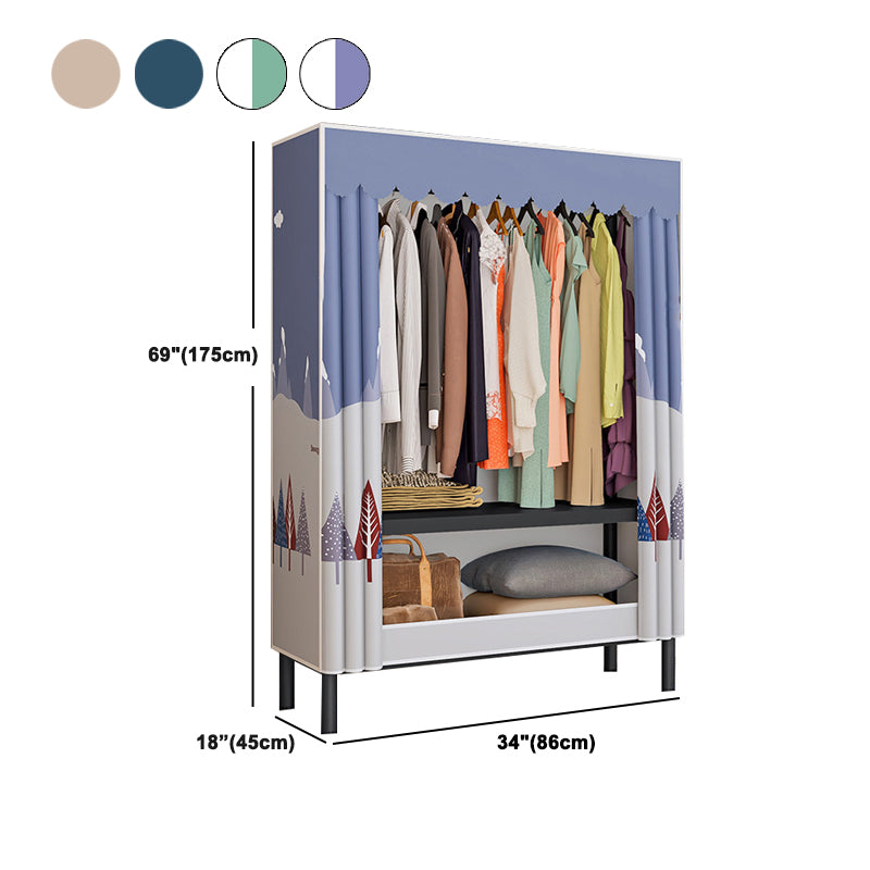 Contemporary Style Wardrobe Cabinet Steel Frame Wardrobe with Clothing Rod
