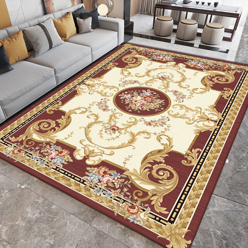 Wine Red Modern Rug Polyester Graphic Indoor Rug Stain Resistant Rug for Living Room
