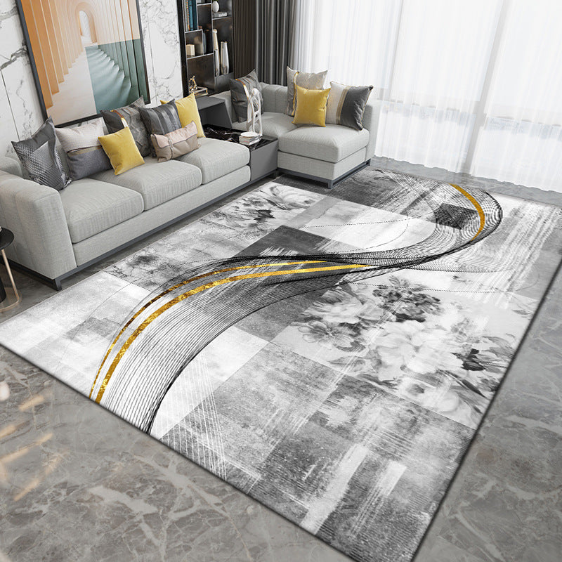 Grey Modern Rug Polyester Circle Rug Washable Rug for Drawing Room