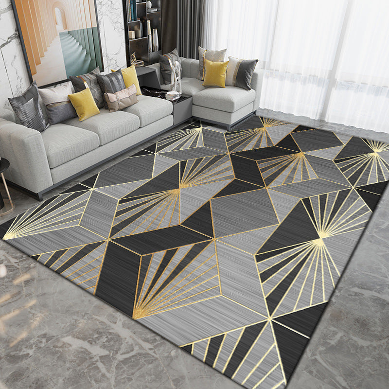 Dark Gray Simple Rug Polyester Geometric Rug Washable Area Rug for Living Room
