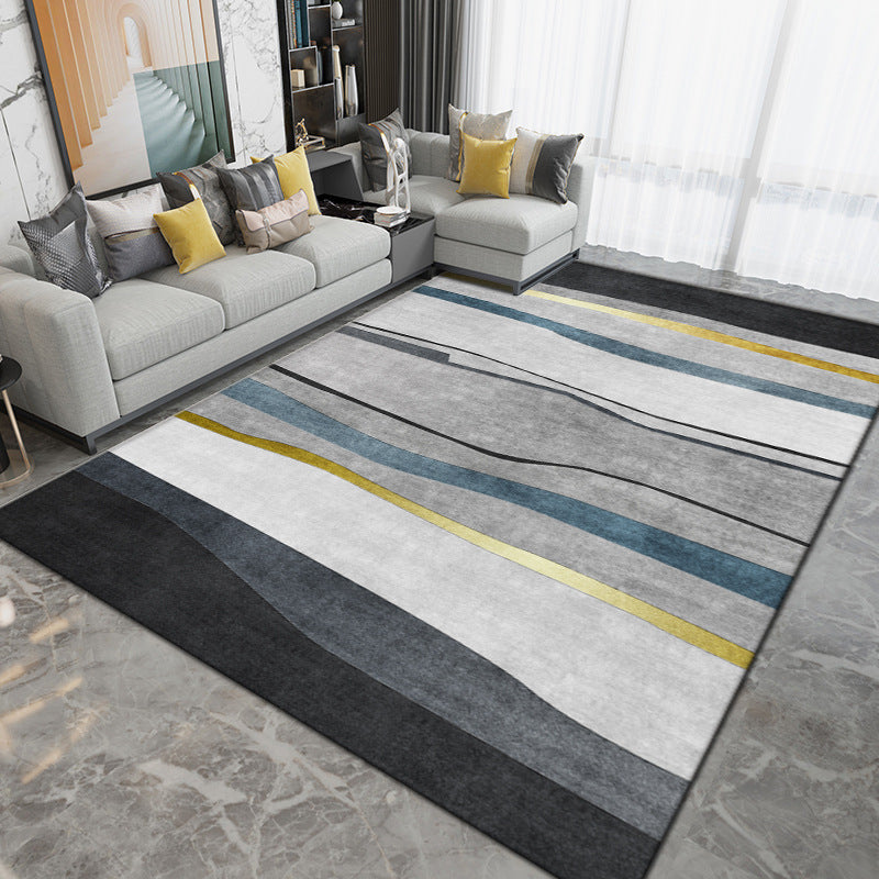 Dark Gray Simple Rug Polyester Geometric Rug Washable Area Rug for Living Room