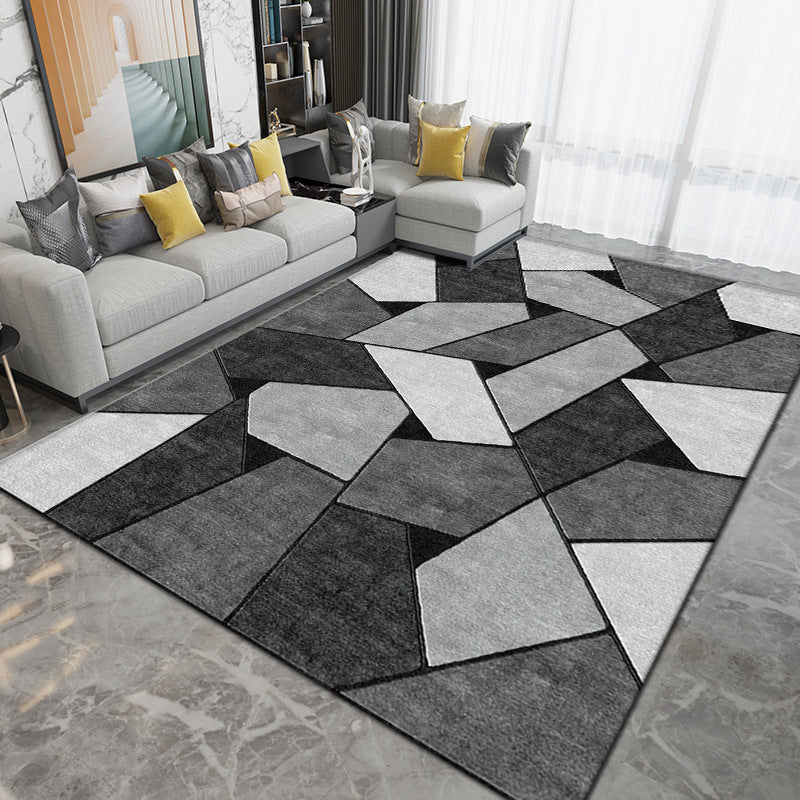 Dark Gray Simple Rug Polyester Geometric Rug Washable Area Rug for Living Room