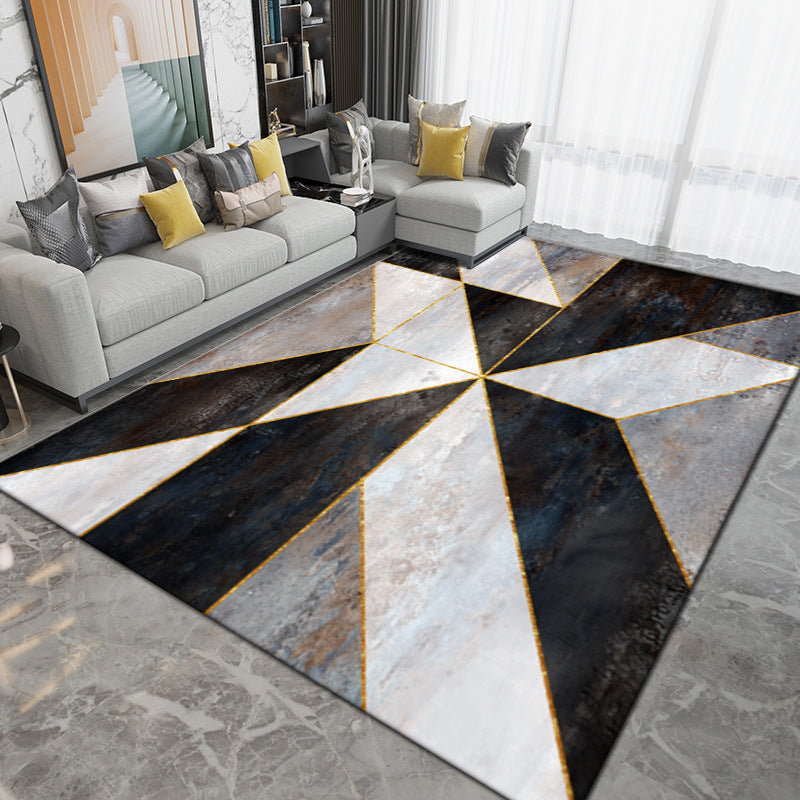 Black Modern Rug Polyester Pattern Indoor Rug Washable Rug for Living Room