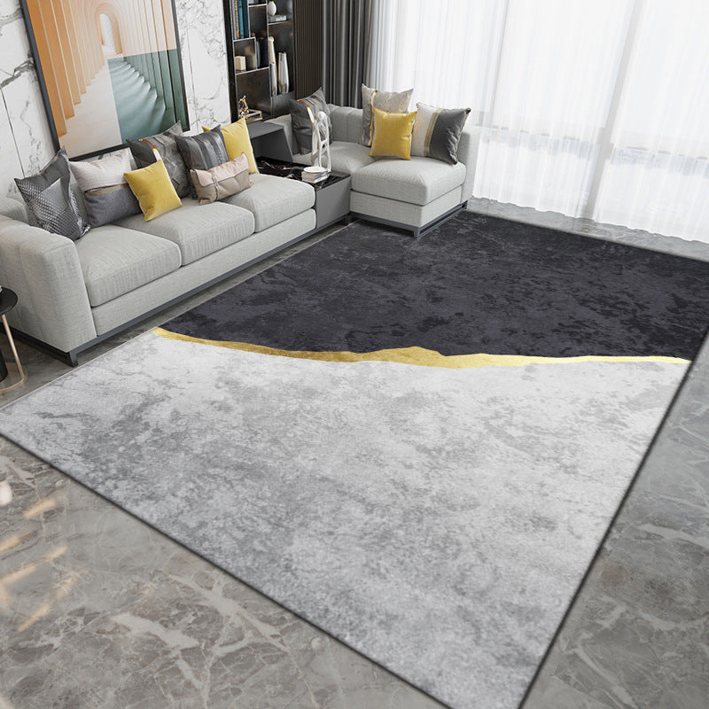 Black Modern Rug Polyester Pattern Indoor Rug Washable Rug for Living Room