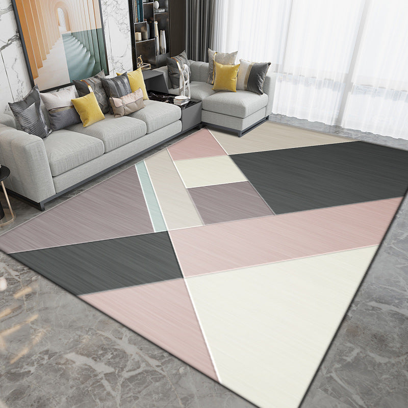 Black Modern Rug Polyester Pattern Indoor Rug Washable Rug for Living Room