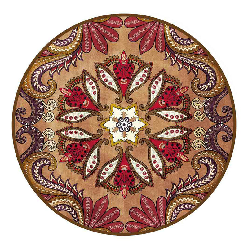 Round Paisley Print Carpet Antique Area Rug Polyester Non-Slip Backing Rug for Living Room