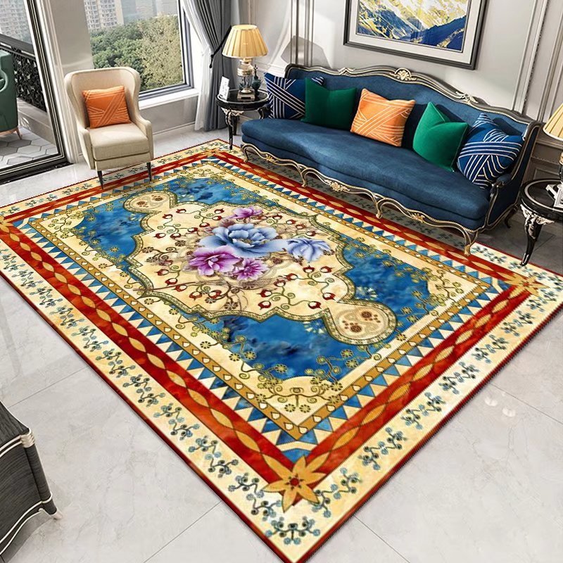 Classical European Rug Medallion Print Carpet Polyester Stain Resistant Rug for Home Decor