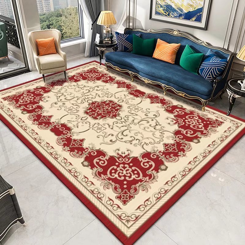 Classical European Rug Medallion Print Carpet Polyester Stain Resistant Rug for Home Decor