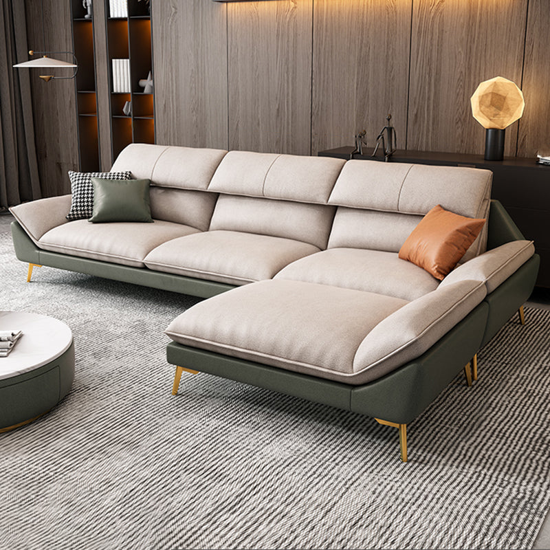 Flared Arm Faux Leather Furniture Sectionals in Green and White