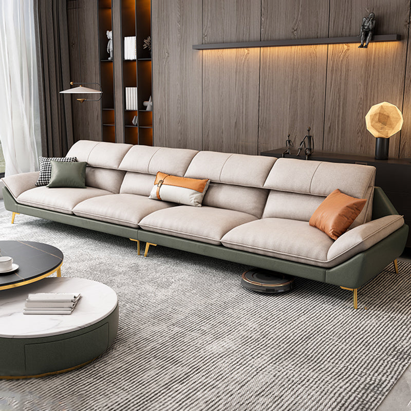 Flared Arm Faux Leather Furniture Sectionals in Green and White