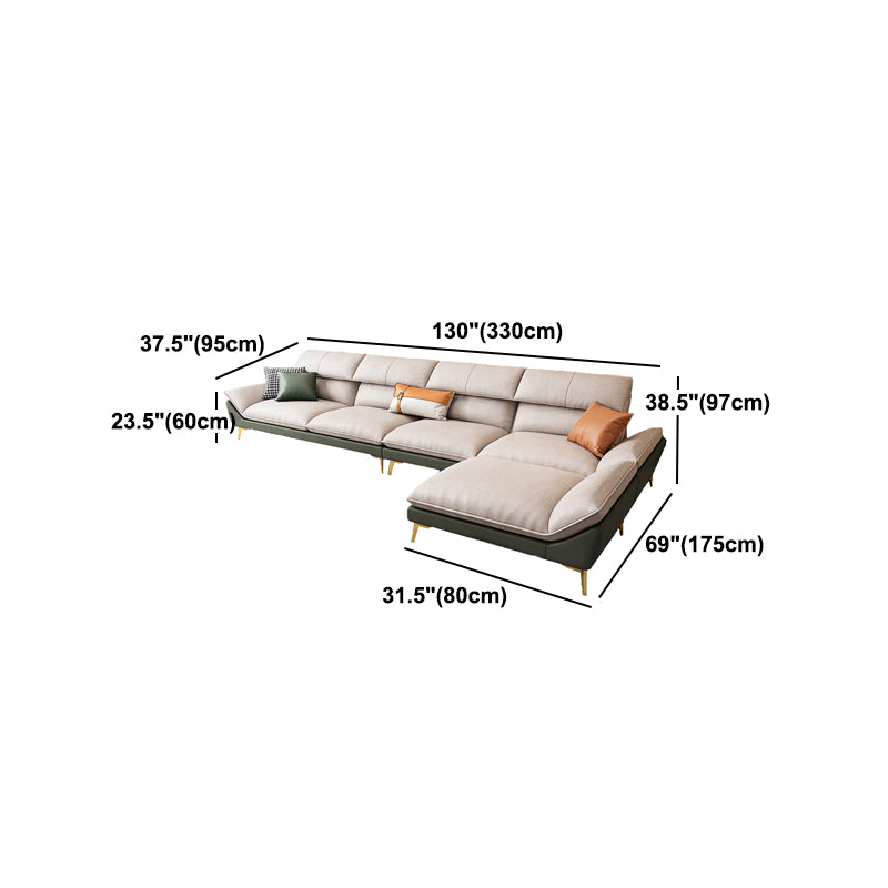 Flared Arm Faux Leather Furniture Sectionals in Green and White