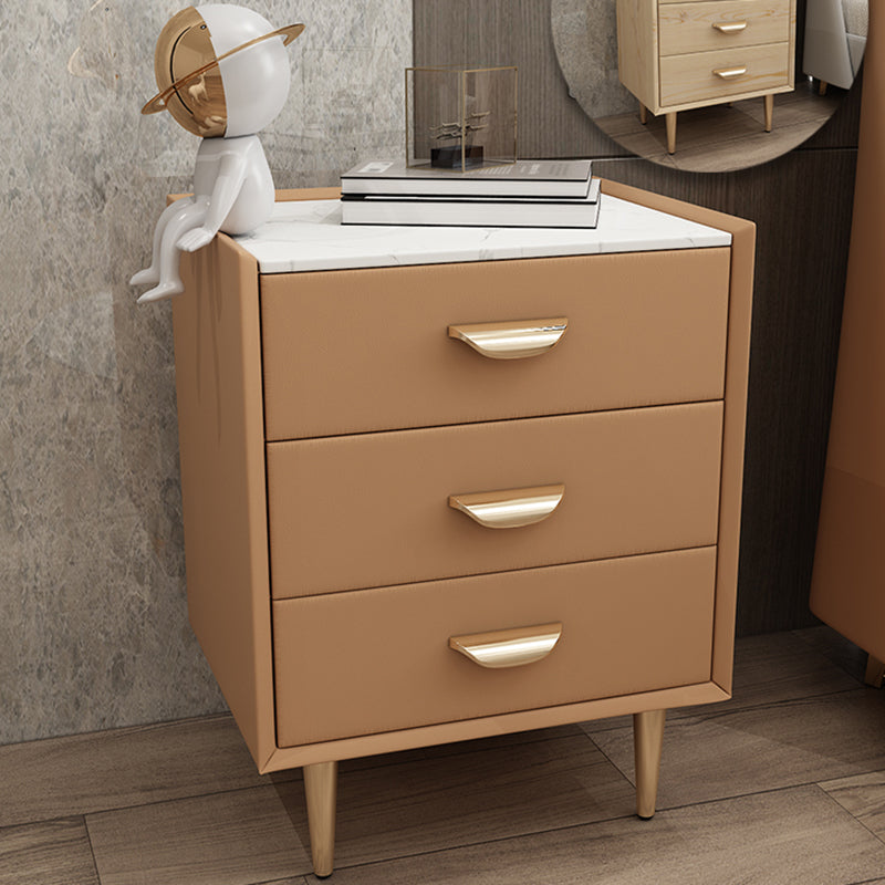 Contemporary Solid Wood Nightstand 3 - Drawer Stone Top Night Table