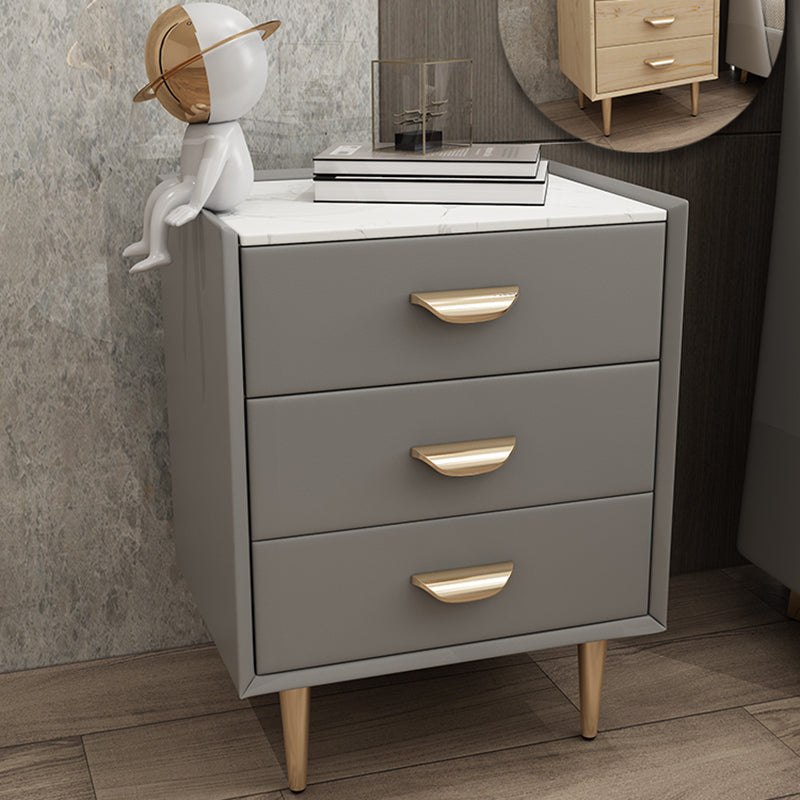 Contemporary Solid Wood Nightstand 3 - Drawer Stone Top Night Table