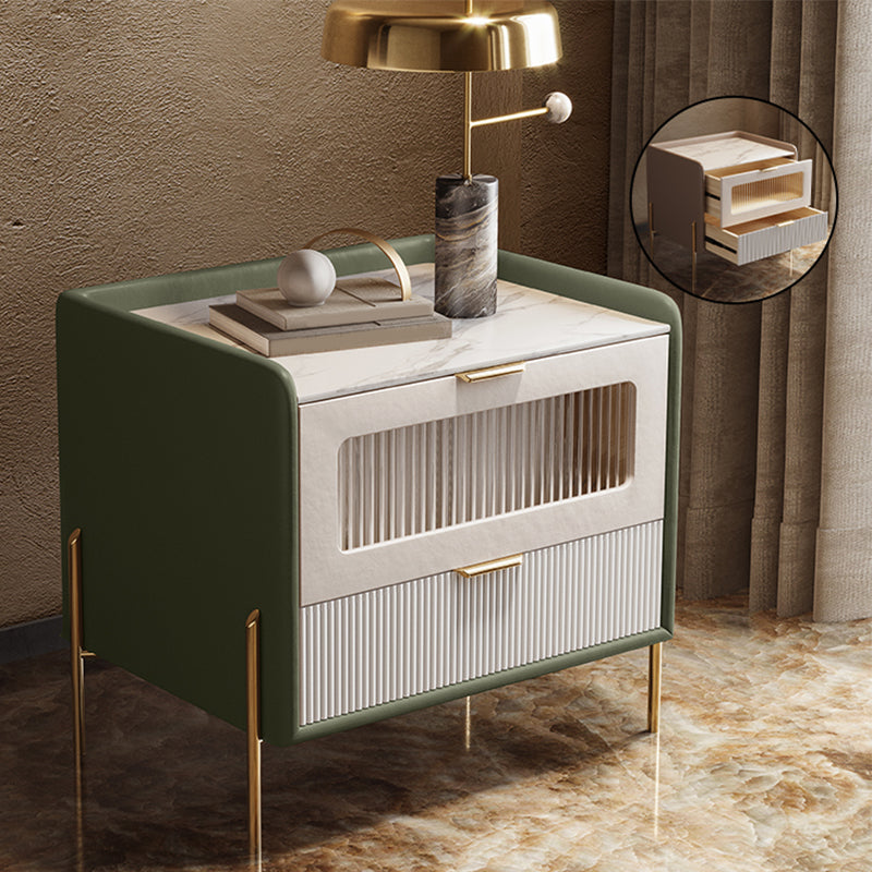 18.9"/20.5" Tall Glass/Stone Top Nightstand, Modern 1/2 - Drawer Nightstand