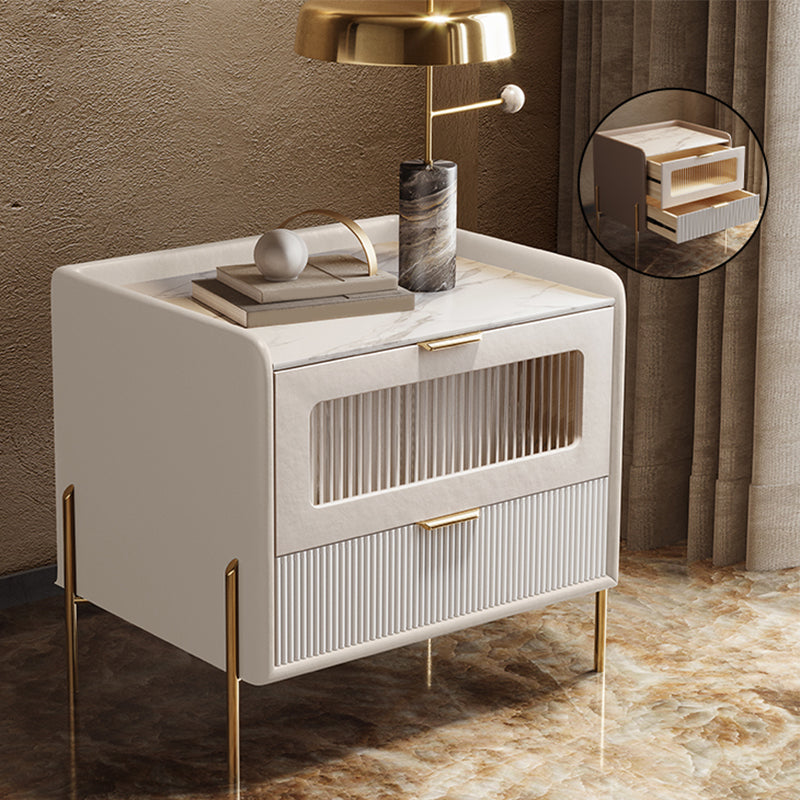 18.9"/20.5" Tall Glass/Stone Top Nightstand, Modern 1/2 - Drawer Nightstand