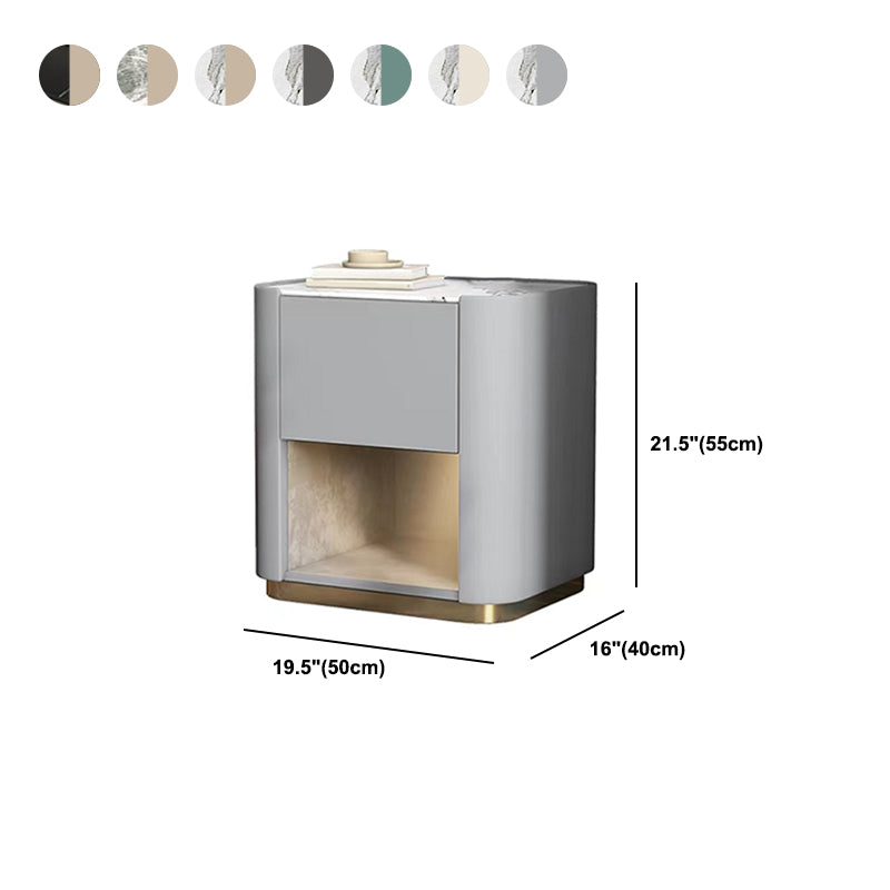 Contemporary Stone Top 1-Drawer, 1 Shelf Nightstand 21.65" Tall Nightstand