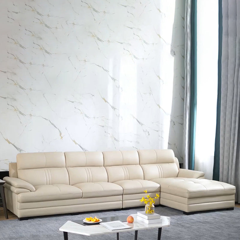 Pillow Top Arm Sectional Sofa 37.4"High Leather Cushion Back Sofa,Beige