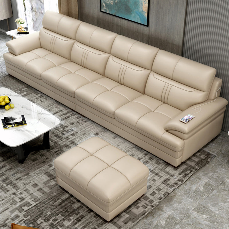 Pillow Top Arm Sectional Sofa 37.4"High Leather Cushion Back Sofa,Beige