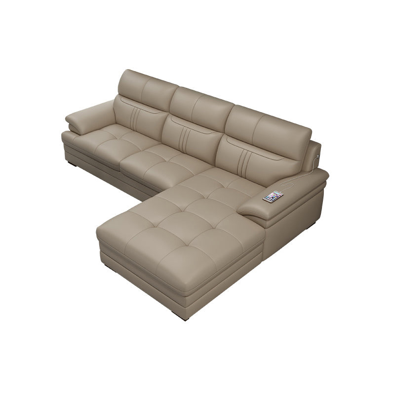 Pillow Top Arm Sectional Sofa 37.4"High Leather Cushion Back Sofa,Beige