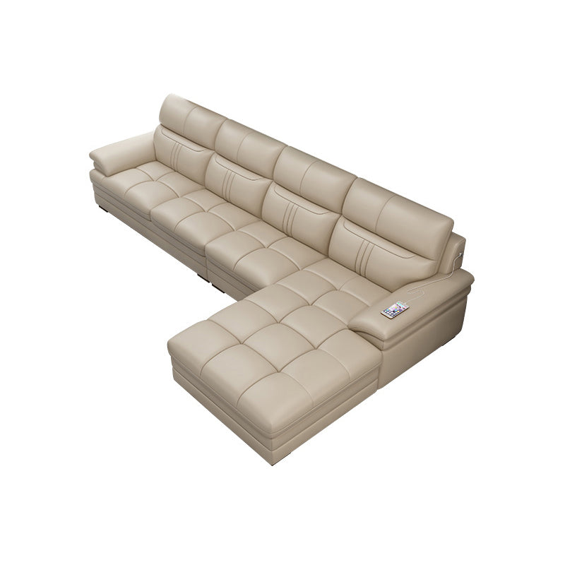 Pillow Top Arm Sectional Sofa 37.4"High Leather Cushion Back Sofa,Beige
