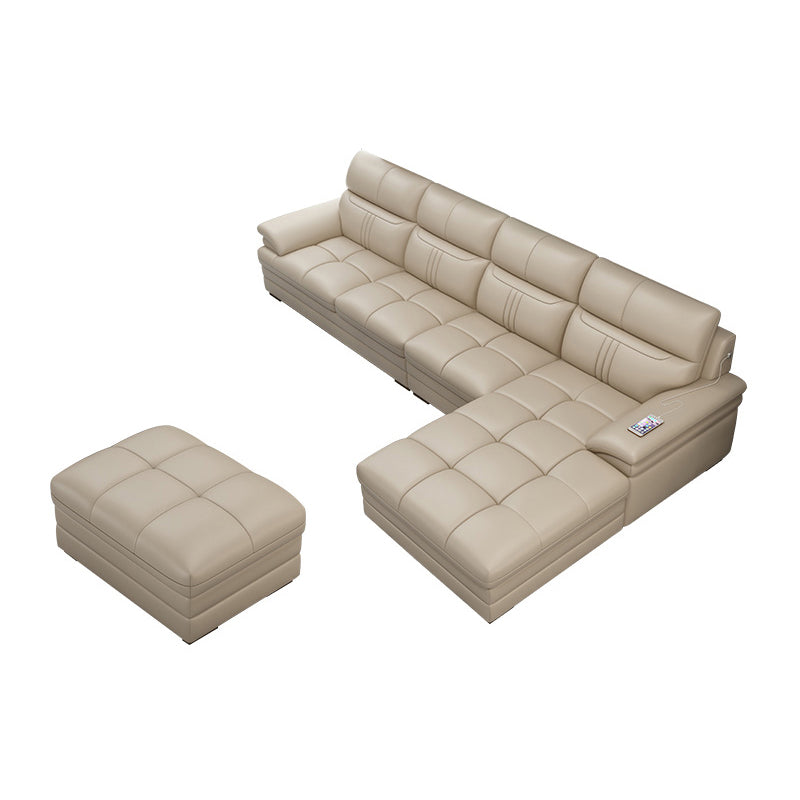 Pillow Top Arm Sectional Sofa 37.4"High Leather Cushion Back Sofa,Beige