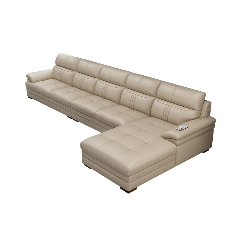 Pillow Top Arm Sectional Sofa 37.4"High Leather Cushion Back Sofa,Beige