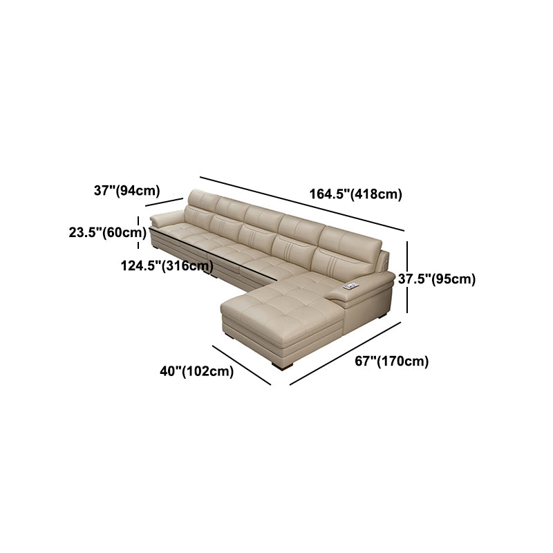 Pillow Top Arm Sectional Sofa 37.4"High Leather Cushion Back Sofa,Beige
