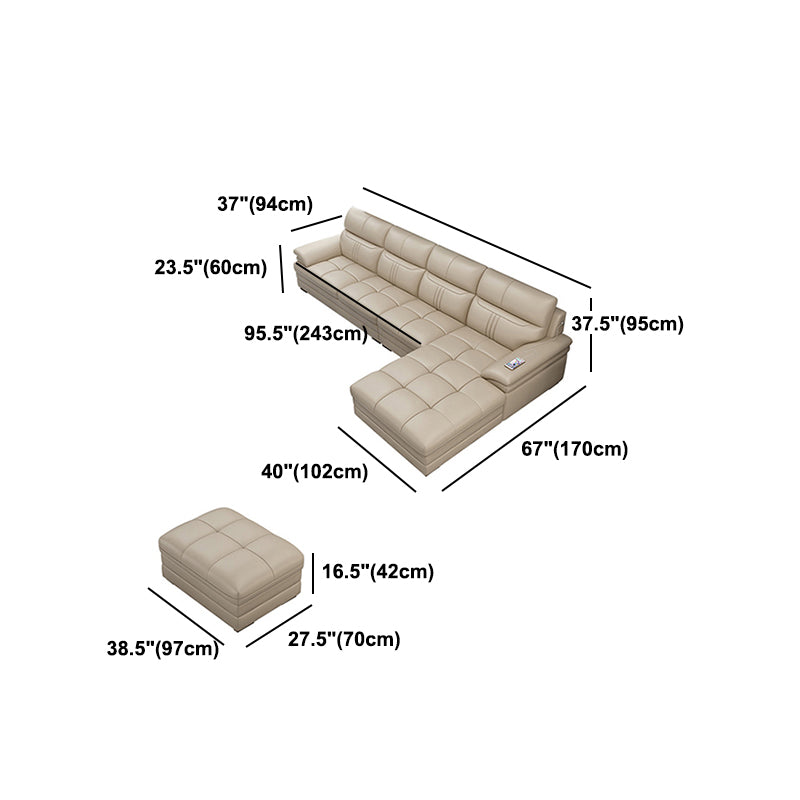 Pillow Top Arm Sectional Sofa 37.4"High Leather Cushion Back Sofa,Beige