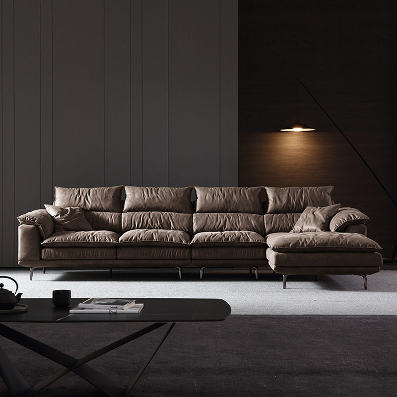 Fabric Pillow Top Arm Sectional Sofa 37.4"High Cushion Back Sofa,Brown