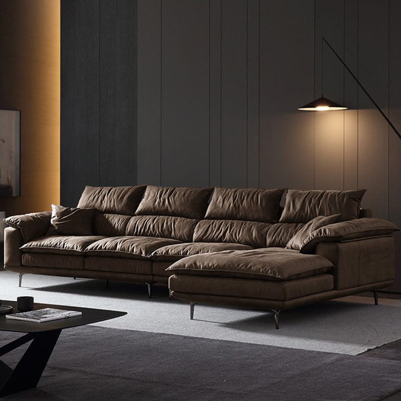 Fabric Pillow Top Arm Sectional Sofa 37.4"High Cushion Back Sofa,Brown