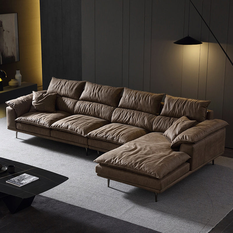 Fabric Pillow Top Arm Sectional Sofa 37.4"High Cushion Back Sofa,Brown