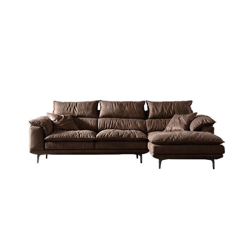 Fabric Pillow Top Arm Sectional Sofa 37.4"High Cushion Back Sofa,Brown
