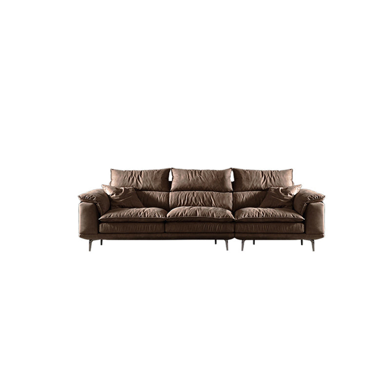 Fabric Pillow Top Arm Sectional Sofa 37.4"High Cushion Back Sofa,Brown